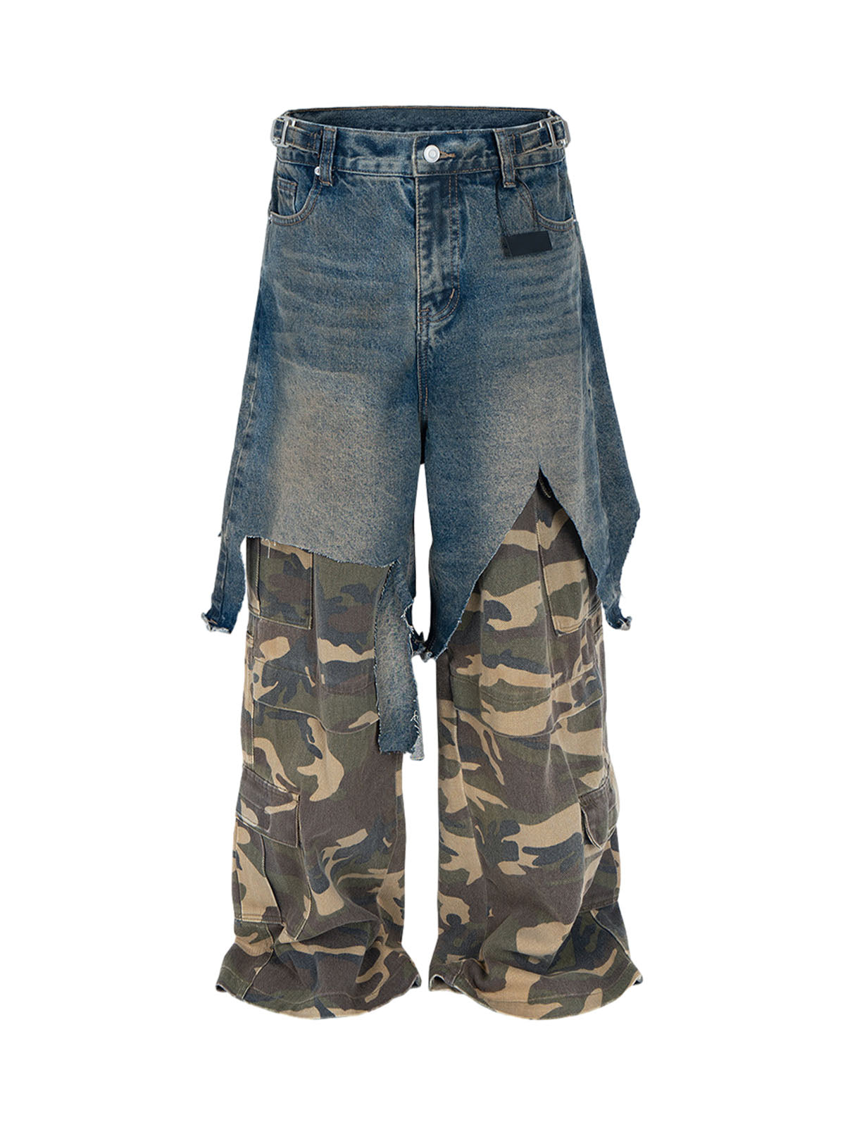 Retro Stitching Faux Two-Piece Camouflage Jeans