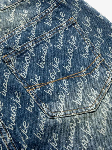 All-Over Letter Graphic Distressed Jeans