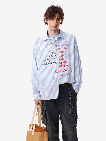 Fun Graffiti Striped Graphic Button-Up Shirt