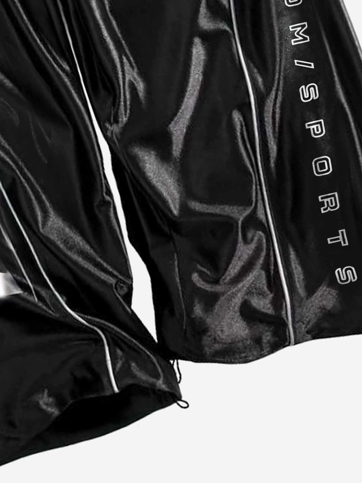 Glossy Silver-Grey Patchwork Double-Waist Track Pants