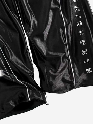 Glossy Silver-Grey Patchwork Double-Waist Track Pants