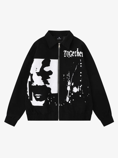 Dark Portrait Print Splatter Print Jacket