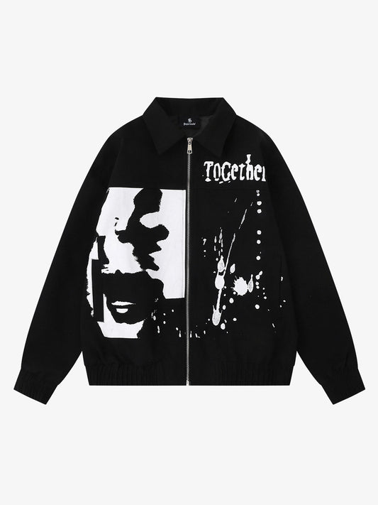 Dark Portrait Print Splatter Print Jacket