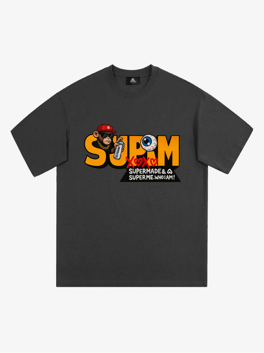 Supermade Trendy Hip-Hop Monkey Graffiti Font T-Shirt 