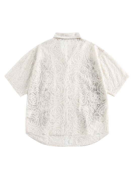 Exquisite Floral Embroidered Short-Sleeve Shirt 
