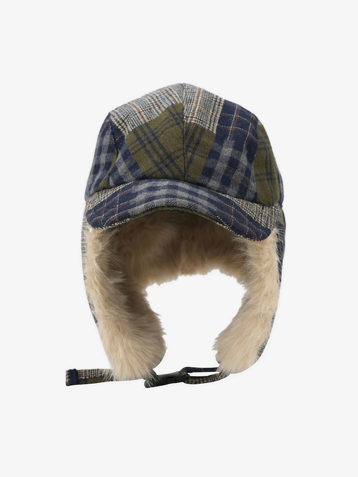 Winter Plaid Earflap Hat with Faux Fur Trim - Perfect for Cold Weather Protection 