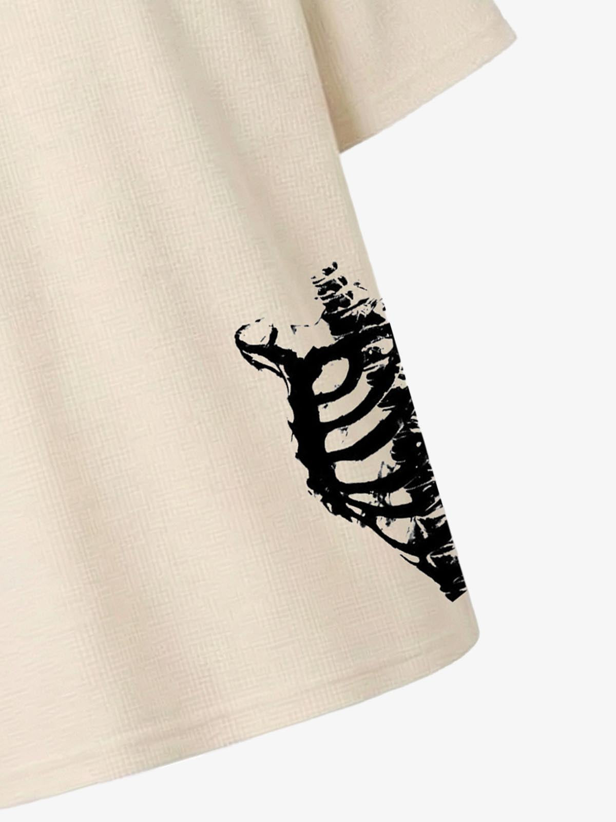 Asymmetric Skeleton Graphic Waffle T-Shirt 