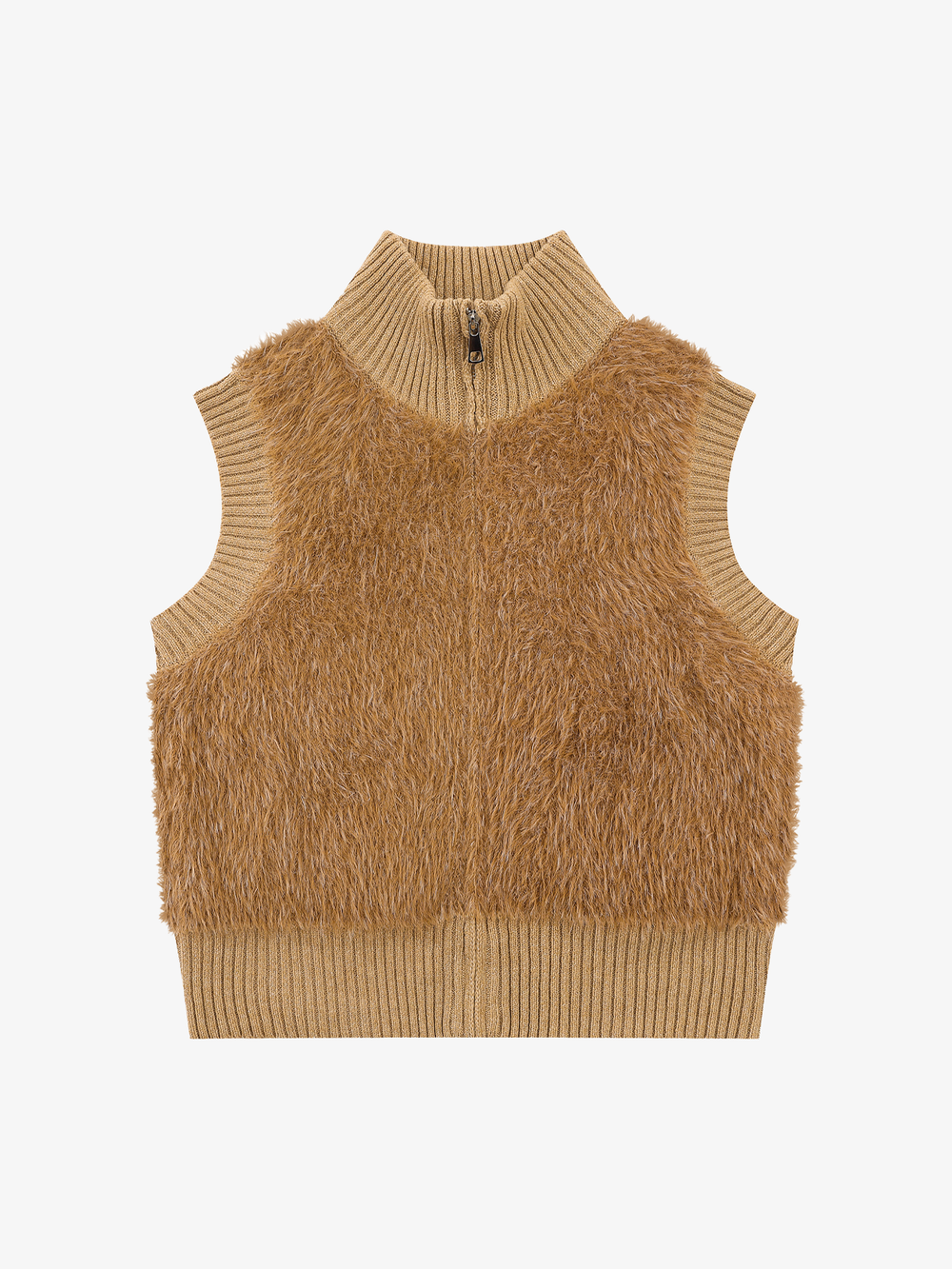 Fluffy Ribbed Zip Knit Vest