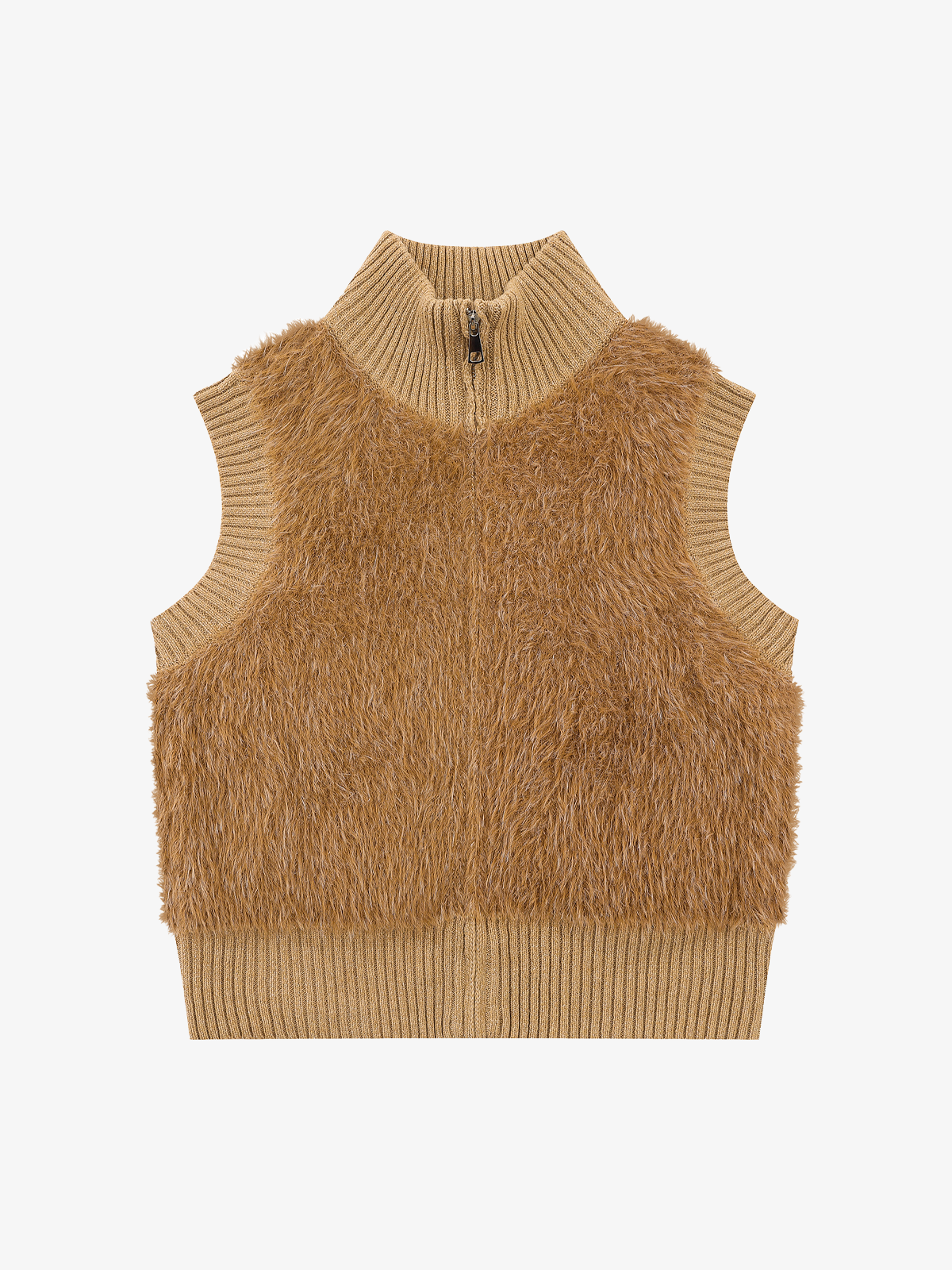 Fluffy Ribbed Zip Knit Vest