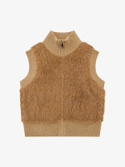 Fluffy Ribbed Zip Knit Vest