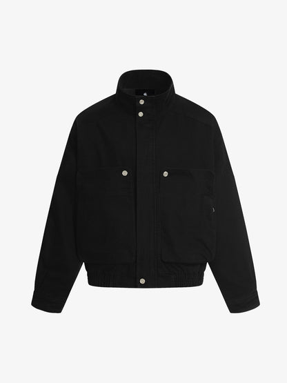 Stand Collar Elastic Hem Pocket Jacket