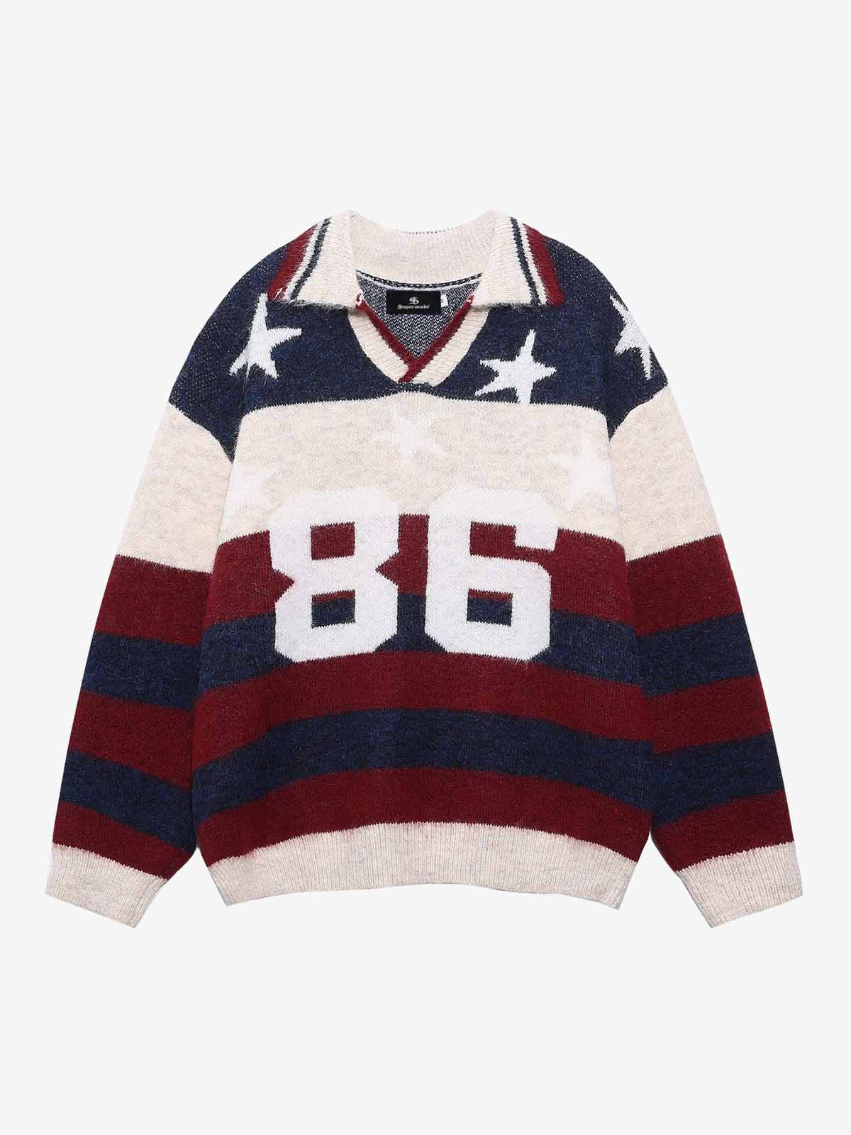 Patriotic Striped Sweater with Bold Number Design 