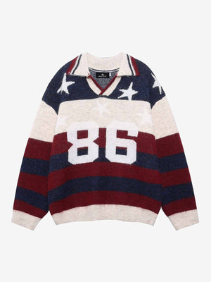Patriotic Striped Sweater with Bold Number Design 
