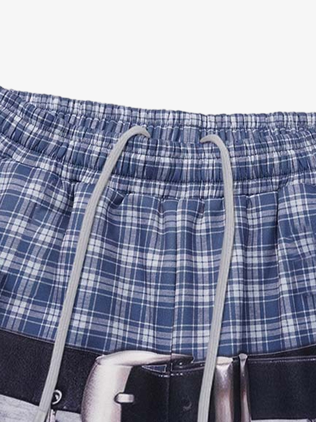 Plaid Waist Graphic Wide-Leg Sweatpants