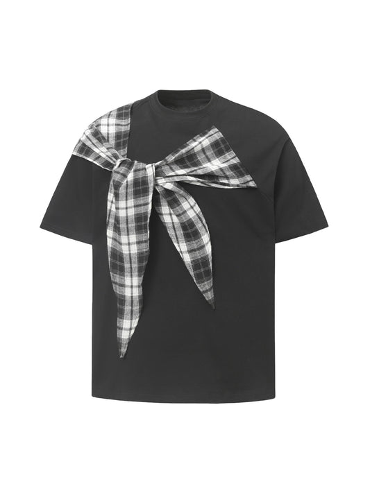 Plaid Scarf Crew Neck T-Shirt