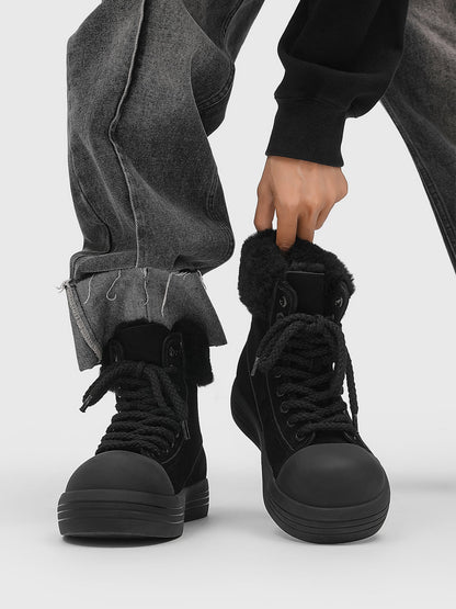 Winter Warmth High-Top Sneaker Boots with Fuzzy Collar 