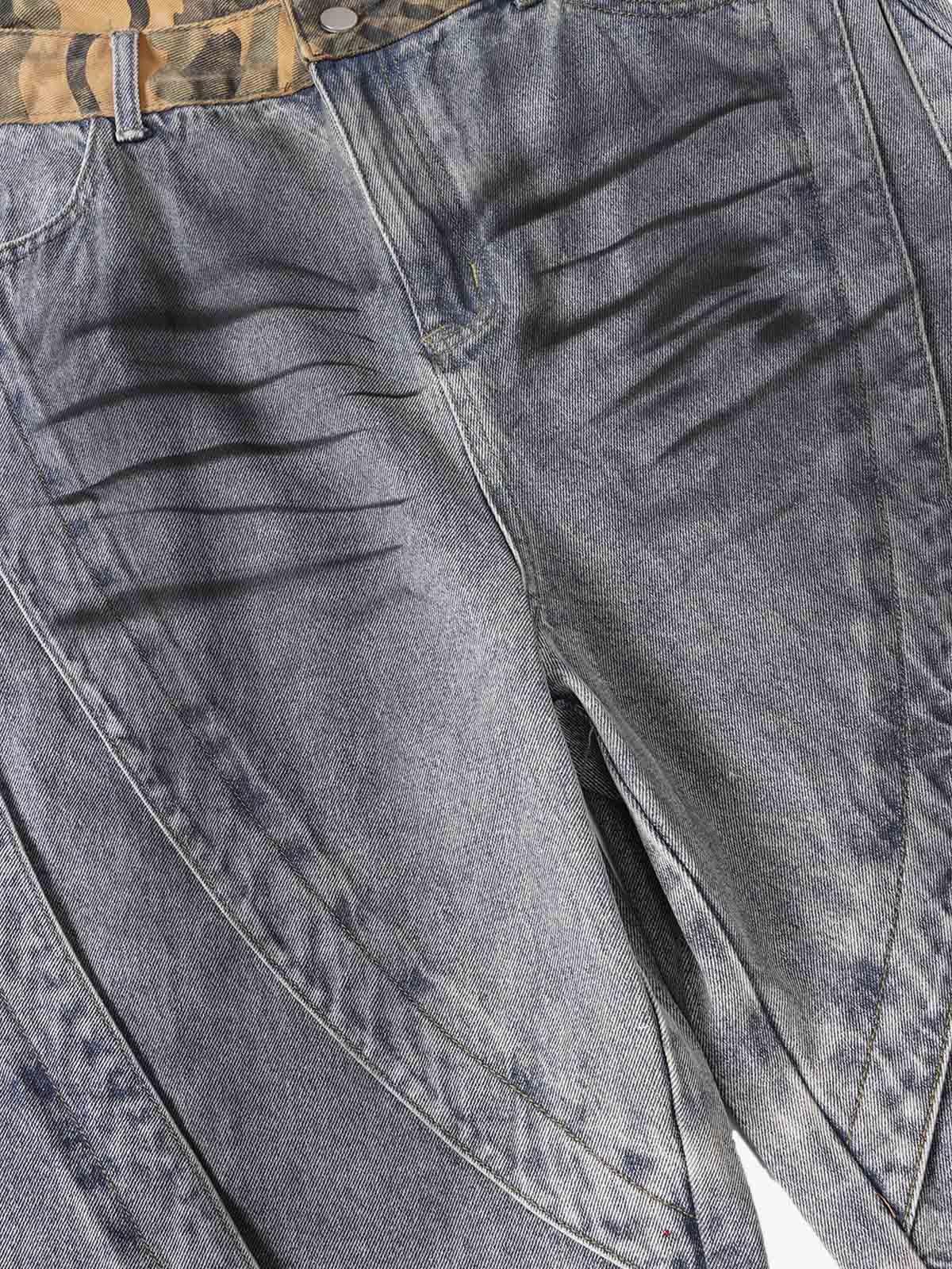 Camo-Trimmed Pleated Denim Utility Set 