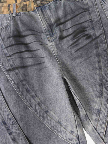 Camo-Trimmed Pleated Denim Utility Set 