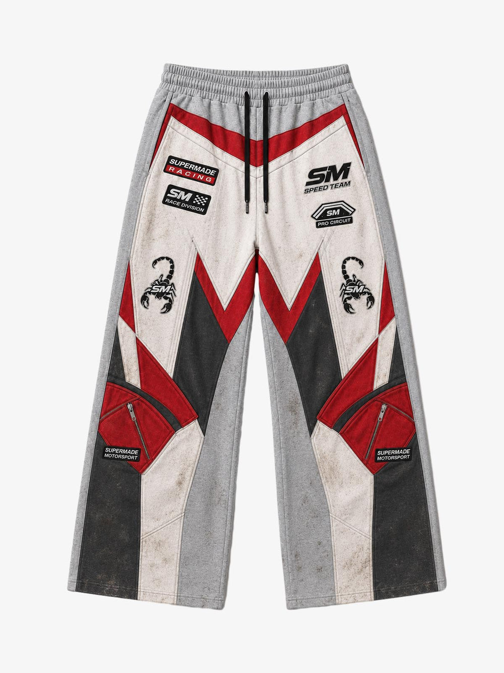 3D Biker Graphic Washed Distressed Wide-Leg Sweatpants
