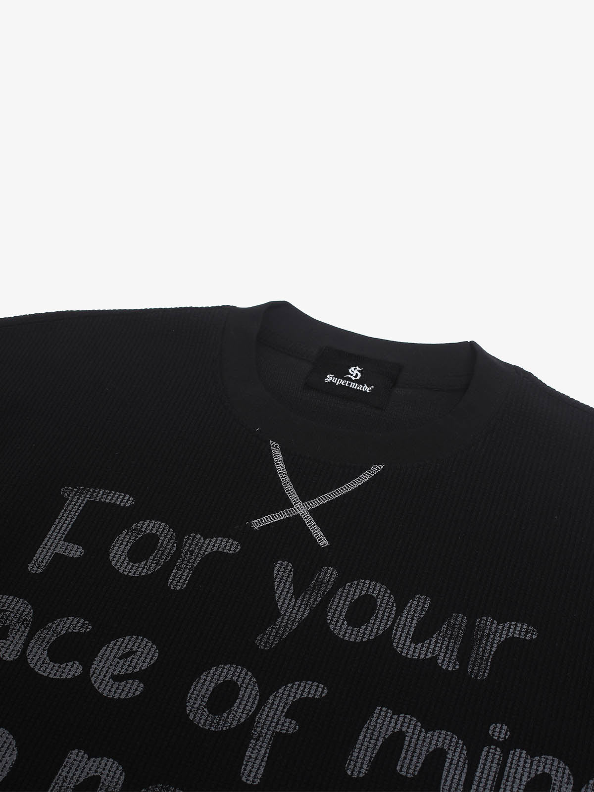 Slogan Graphic Waffle Long Sleeve Tee