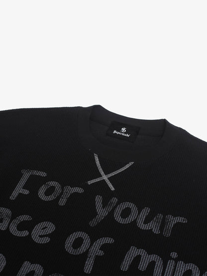 Slogan Graphic Waffle Long Sleeve Tee