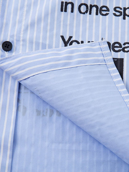 Striped Short-Sleeve Shirt with Graphic Print and Layered Sleeves 