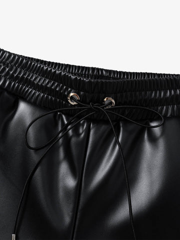 Striped Racing Faux-Leather Shorts 
