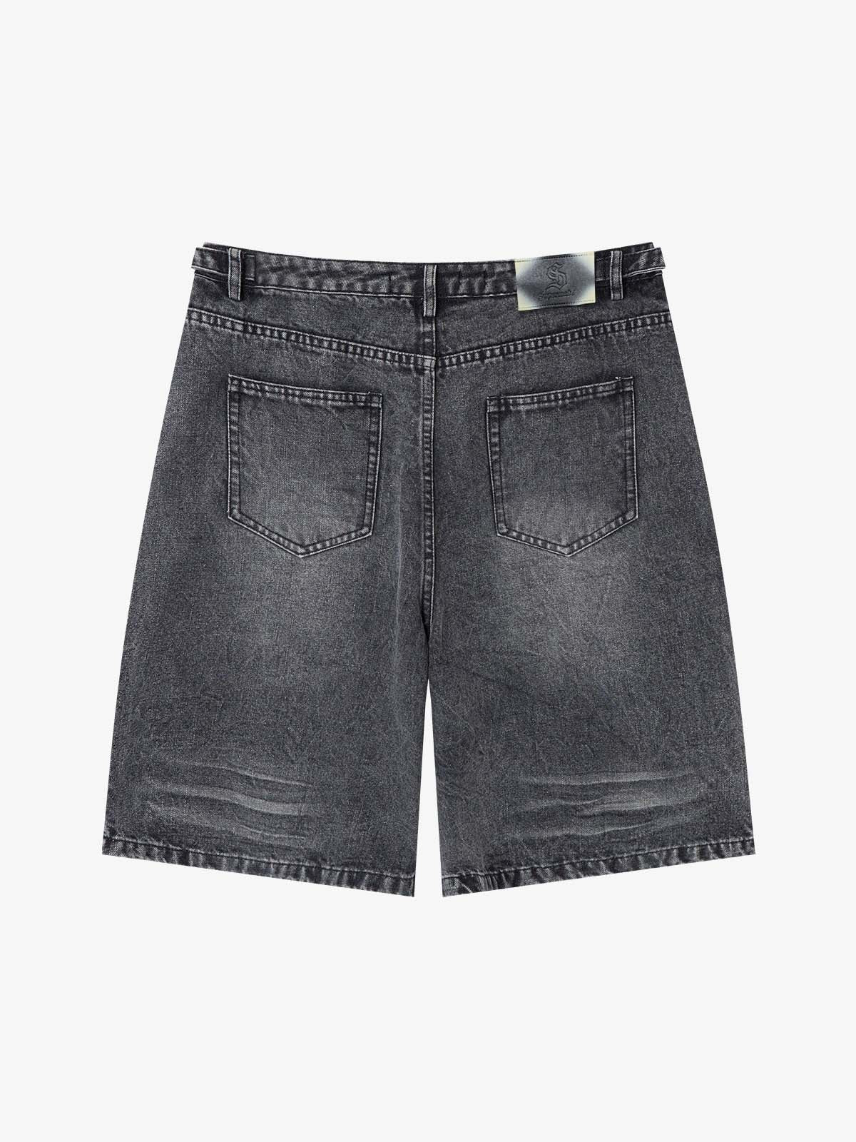 Tactical Buckle Washed Denim Shorts 
