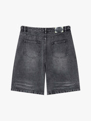 Tactical Buckle Washed Denim Shorts 