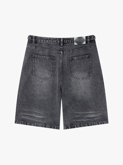 Shorts aus gewaschenem Denim mit taktischer Schnalle