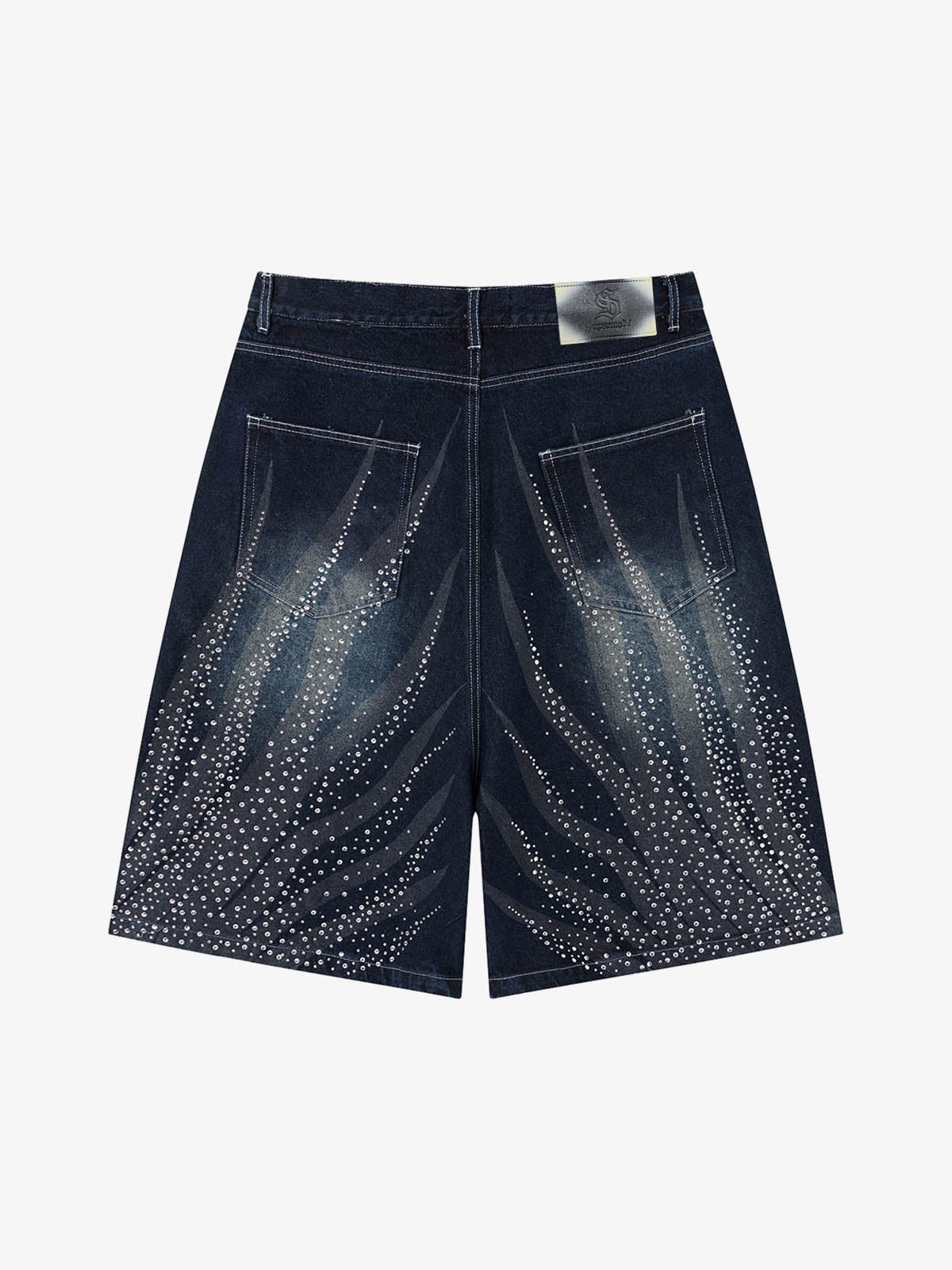 Rhinestone Wave Denim Bermuda Shorts