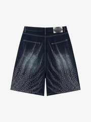 Rhinestone Wave Denim Bermuda Shorts