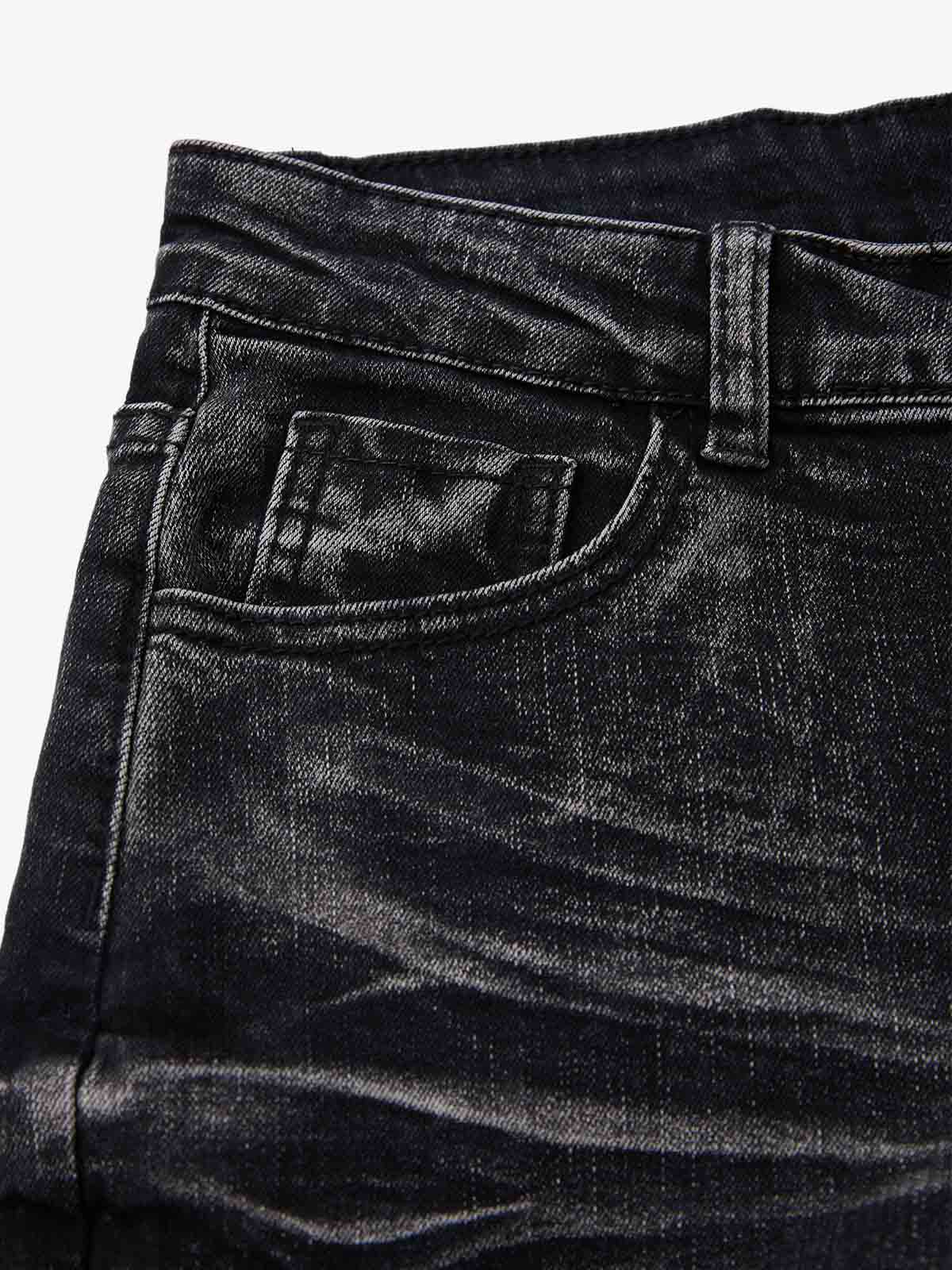 Black Denim Flared Jeans with Button Front High Waist Design 