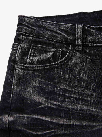 Vintage Distressed Button Fly Ruched Panel Flared Jeans