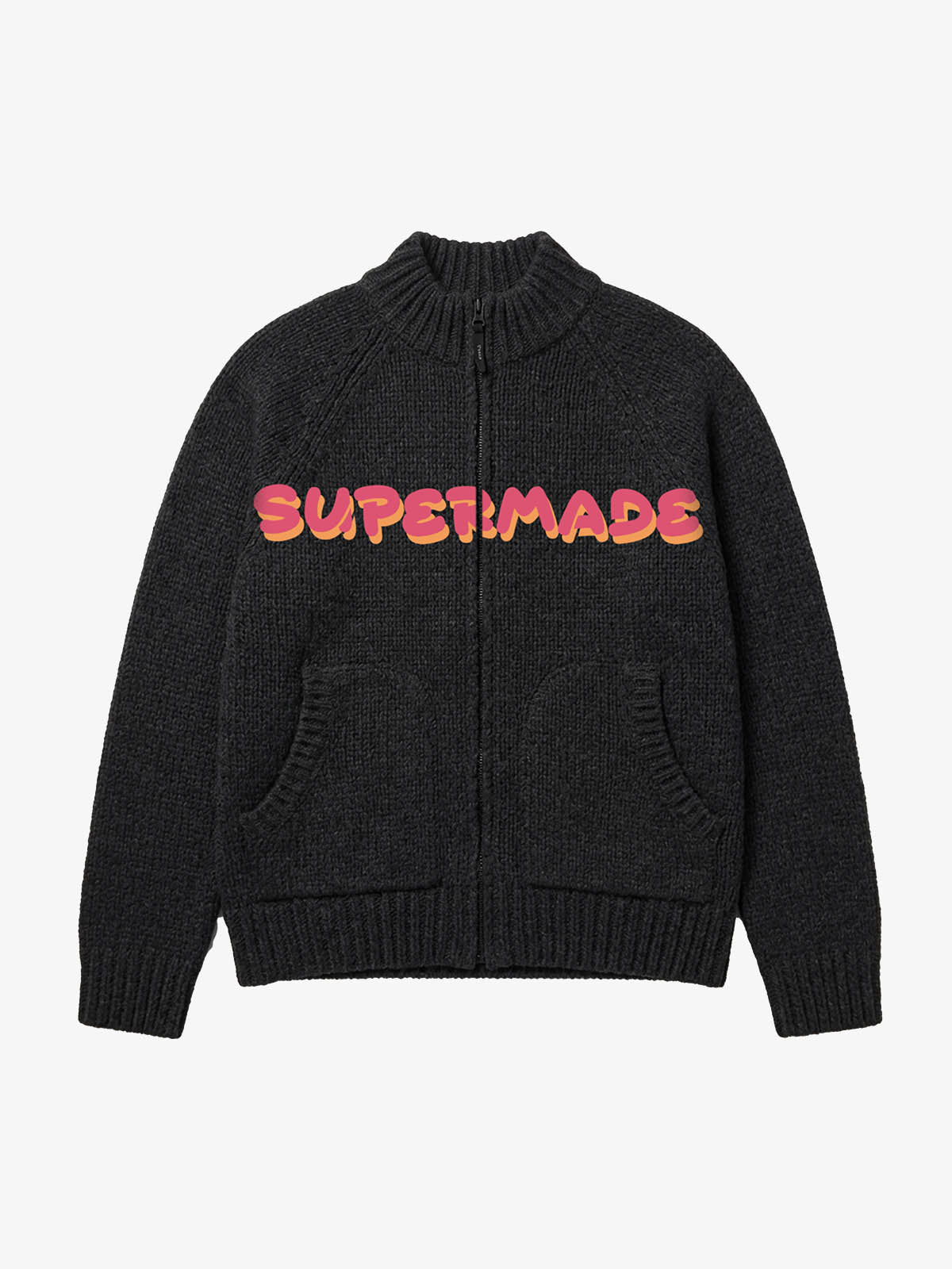 Colorful Letter Graphic Zip Knit Cardigan