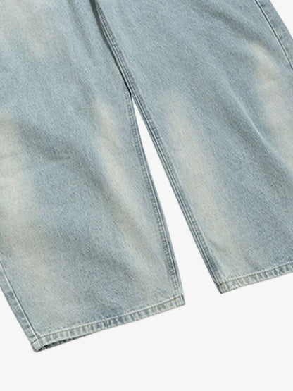 Light Wash Denim Wide Leg Cropped Pants High Waist Fashion Streetwear Style 