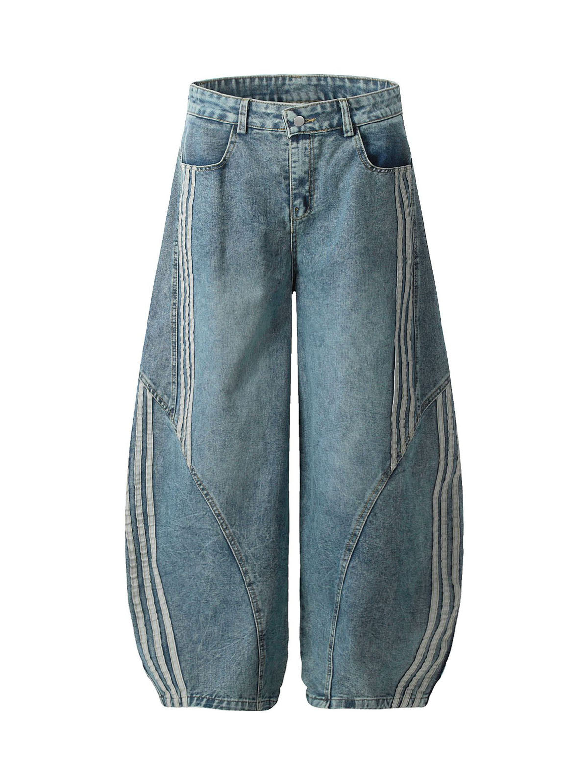 Striped Stitching Barrel Jeans