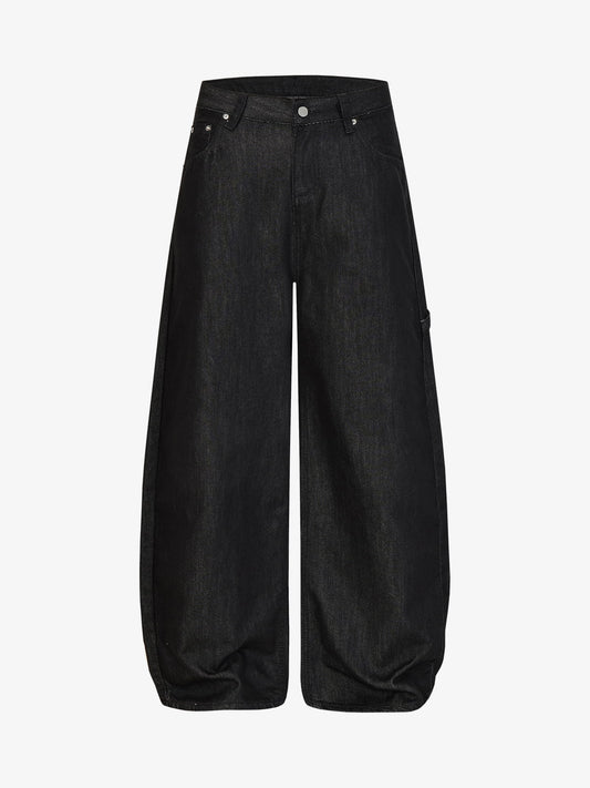 Black Wide-Leg Denim Pants – High-Rise Relaxed Fit Cotton Jeans