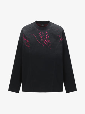 Stylish Black Long Sleeve Top with Pink Splatter Design for Modern Fashionistas 