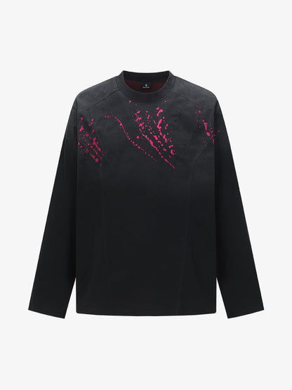 Stylish Black Long Sleeve Top with Pink Splatter Design for Modern Fashionistas 