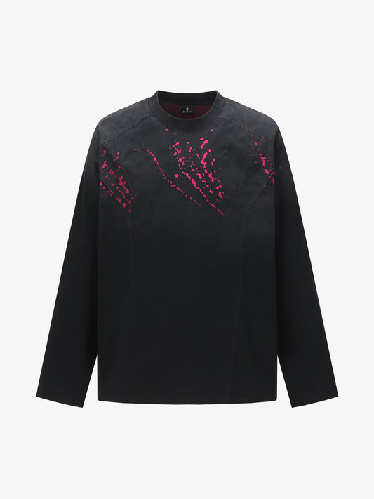 Stylish Black Long Sleeve Top with Pink Splatter Design for Modern Fashionistas 