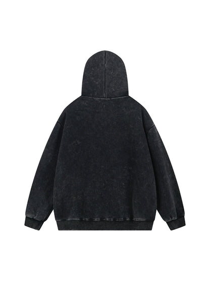 Thesupermade Washed Flame Printed Hooded Fleece Sweatshirt 