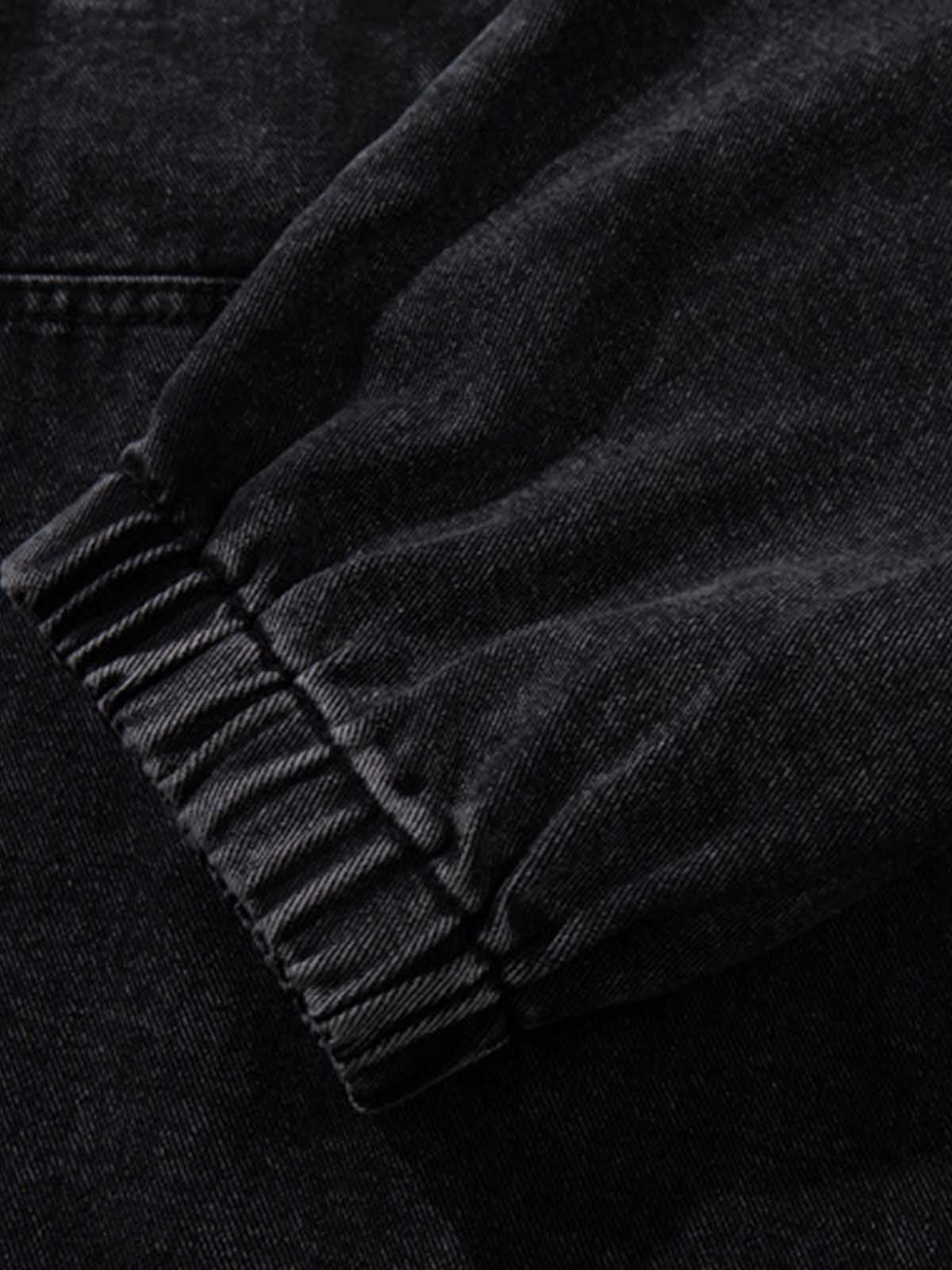 Vintage Washed Denim Metal Toggle Detail Pullover Hoodie 