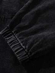 Vintage Washed Denim Metal Toggle Detail Pullover Hoodie 