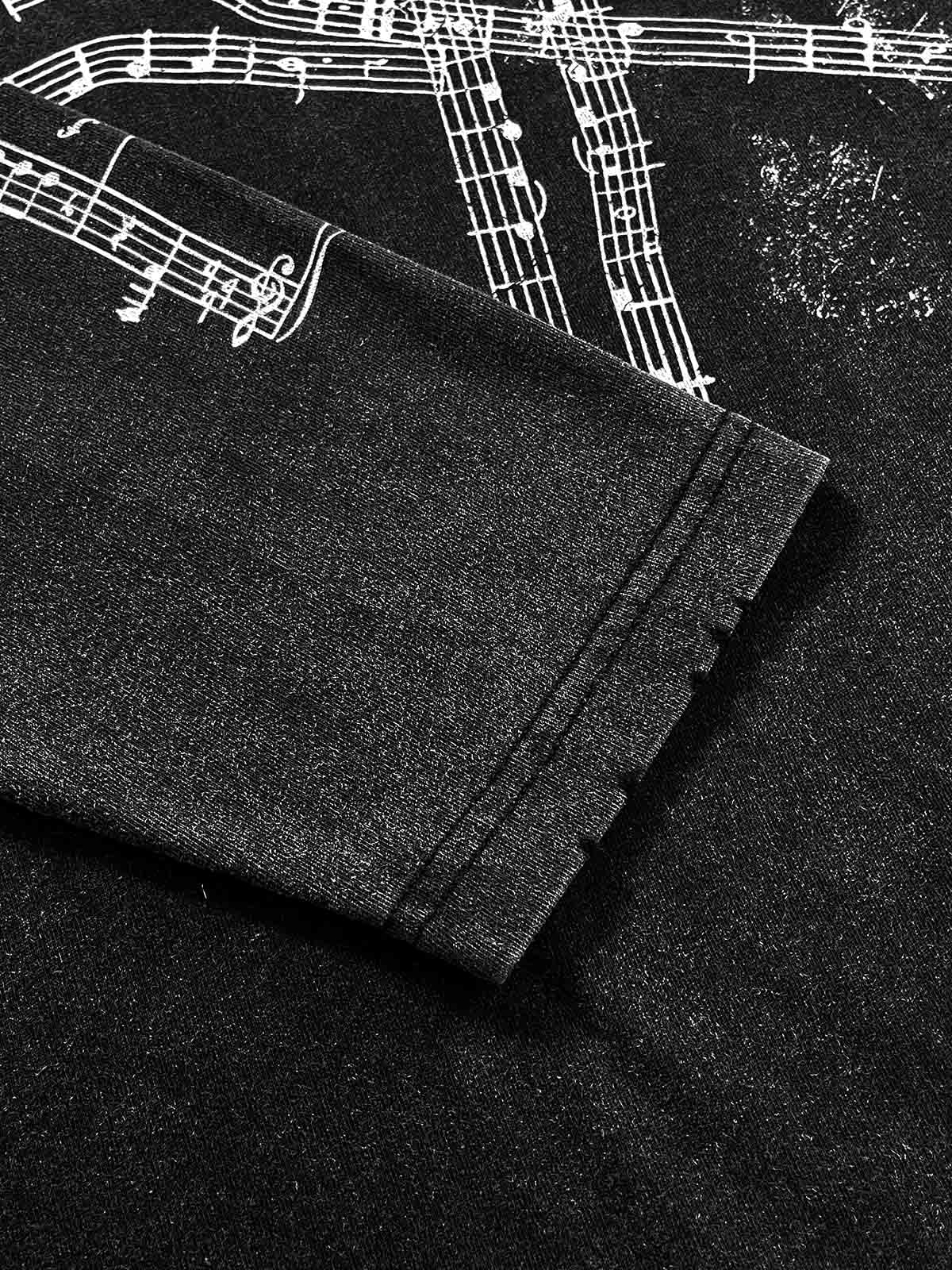 Music Score Graphic Distressed Long Sleeve Tee