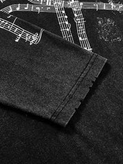 Music Score Graphic Distressed Long Sleeve Tee