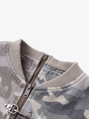 Camo Contrast Metal Buckle Bomber Jacket