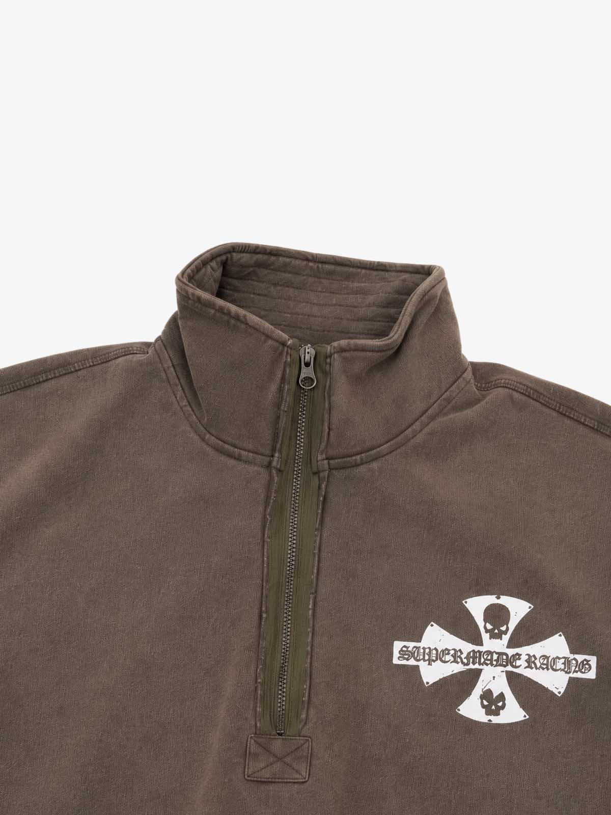 Spiderweb Graphic Washed Distressed Half-Zip Hoodie