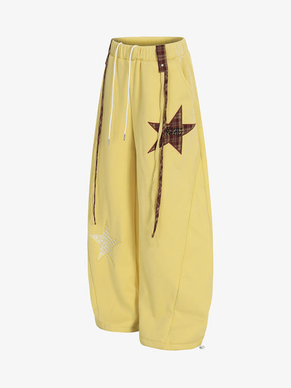 Star Patch Wide Leg Drawstring Sweatpants
