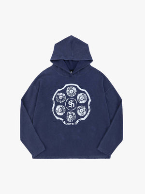 Supermade Waffle-Knit Distressed Button-Pattern Hoodie 